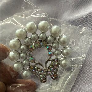 Silver and White Butterfly Brooch